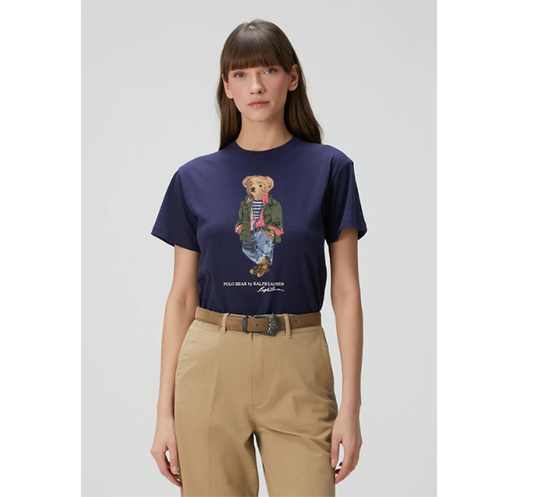 Women TEDDY BEAR T-SHIRT NAVY (Green Jacket)